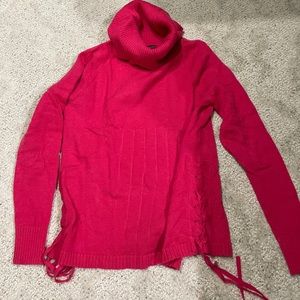 Rose red cowl neck sweater.